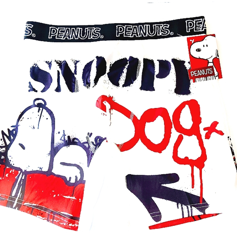 PEANUTS Snoopy Dog Men Boxer Briefs White/Black/Red Size Large 36-38